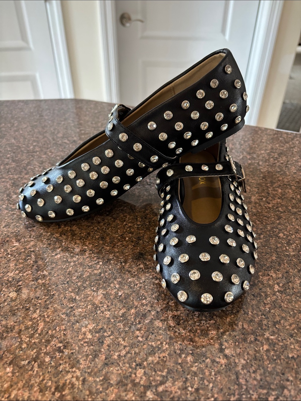 White Fox Ladies Black Rhinestone Stud Mary Jane Flats Shoes-8